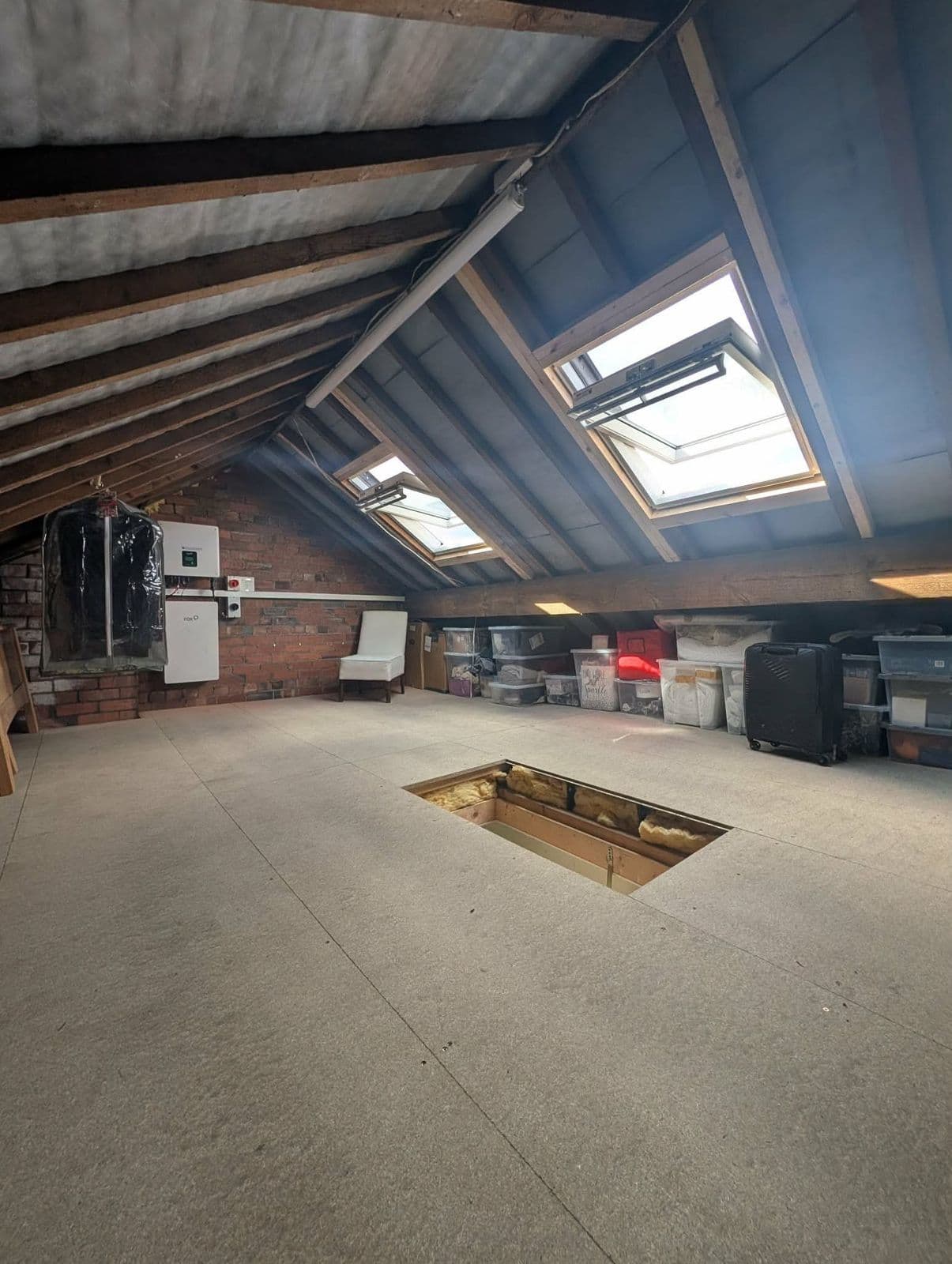 Boarded loft space with Velux windows and new hatch