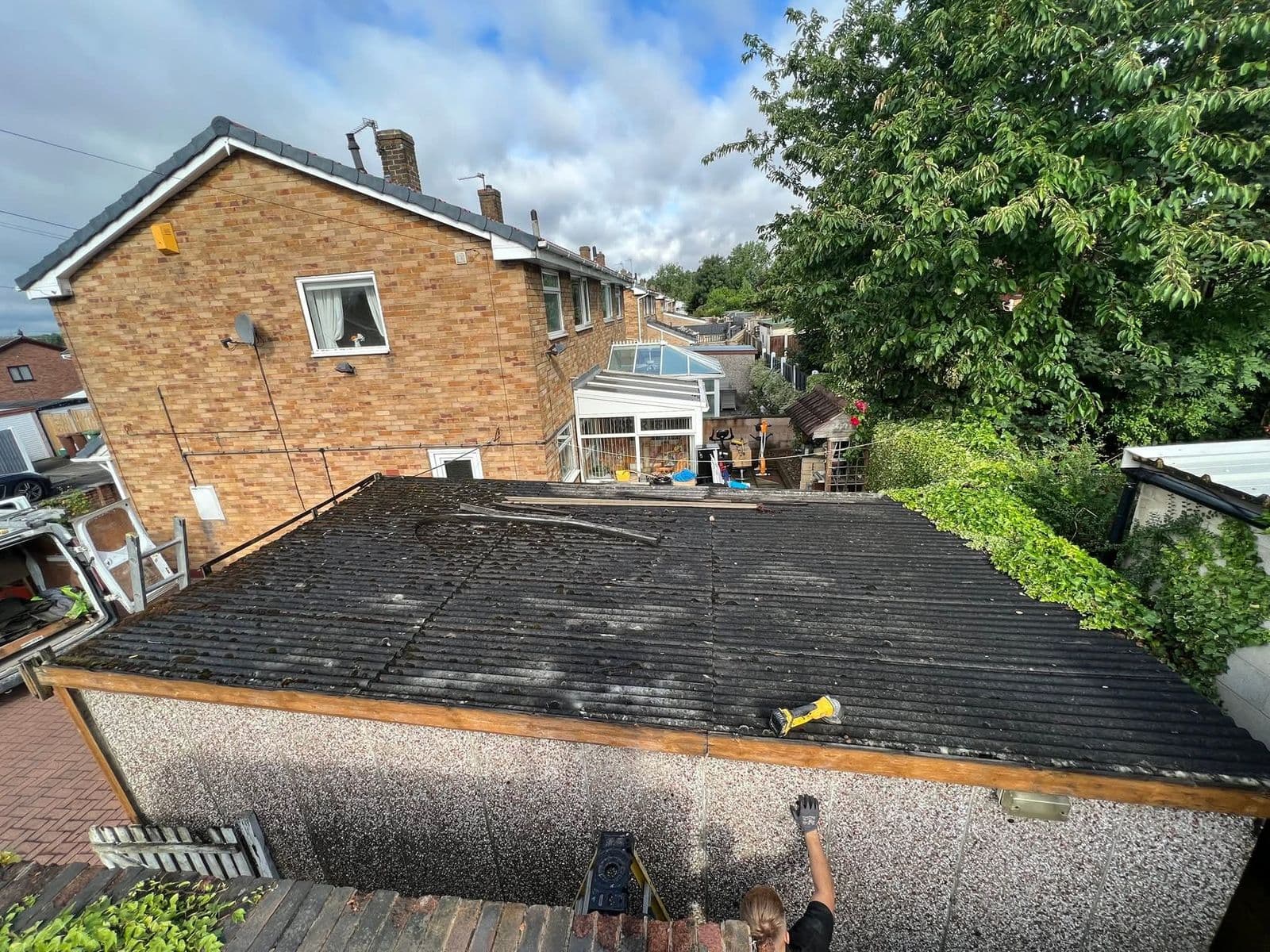 Old garage roof before replacement