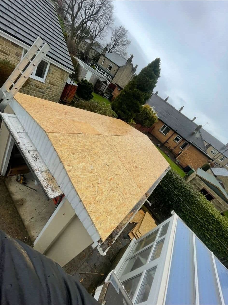 Garage roof with new OSB deck
